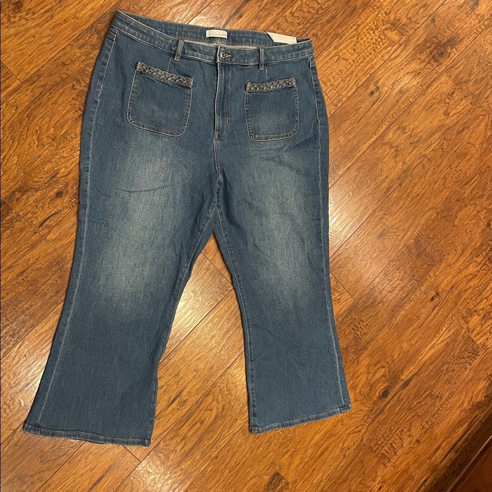 NEW NWT LOFT Curvy Braided High Rise Kick Crop Jeans Classic Mid Wash Size 34 - Picture 6 of 10